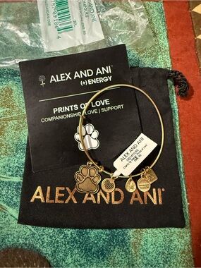 Alex and Ani Gold Paw Print Charm Bangle with Mini Charms